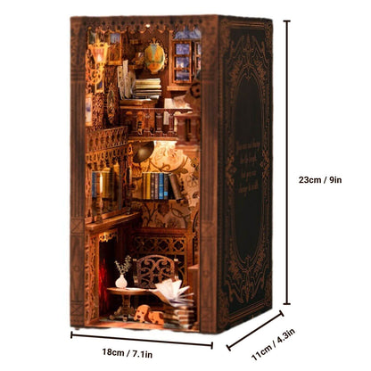 Dimensions display of the Eternal Bookstore, suitable for any bookshelf or tabletop
