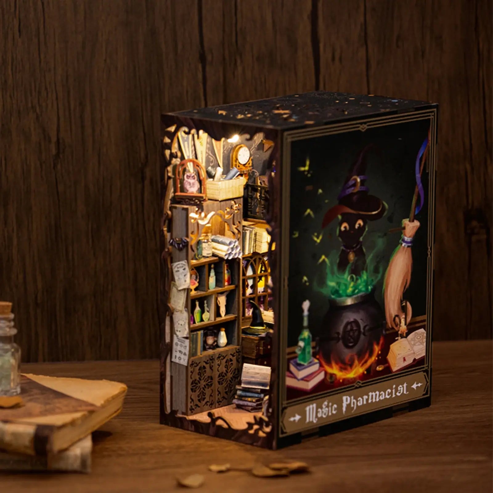 The magician's mysterious laboratory, a miniature book nook filled with potions and magical books
